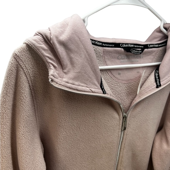 Calvin Klein performance fleece hoodie womens size L pink with silver hardware - Picture 2 of 12